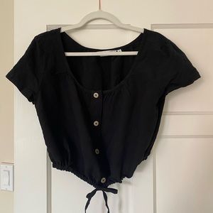 & Other Stories black cropped linen peasants blouse - small